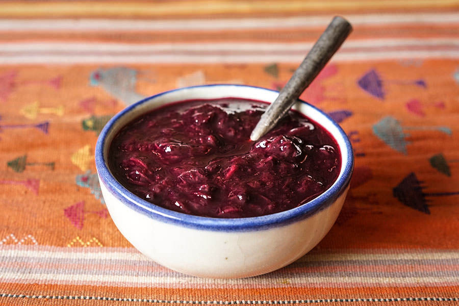 Honey, rhubarb and blueberry compote