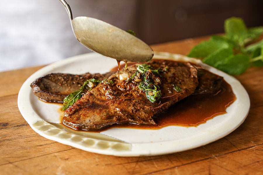 Bison Liver with Cumin and Mint