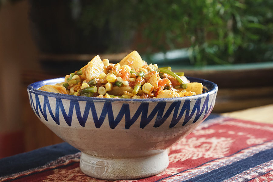 Garlic Scape Potatoes And Corn Curry