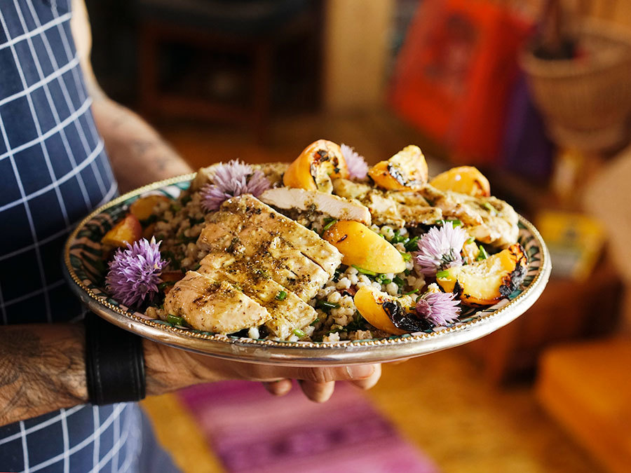 Grilled Peach Chicken And Barley Salad