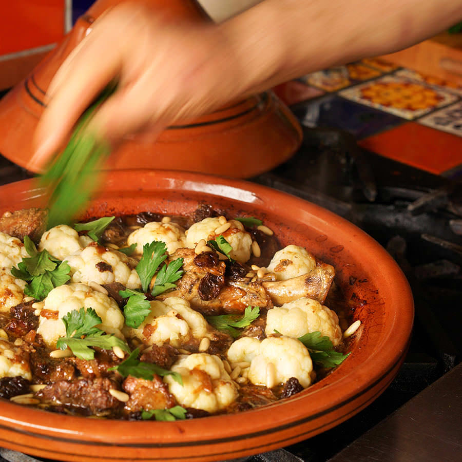 Lamb, Raisin, Cauliflower and Pine Nuts Tajine