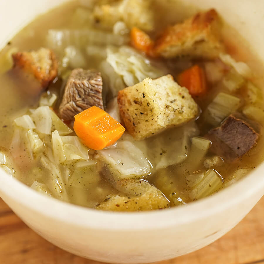 Bread, Beef and Vegetable Soup