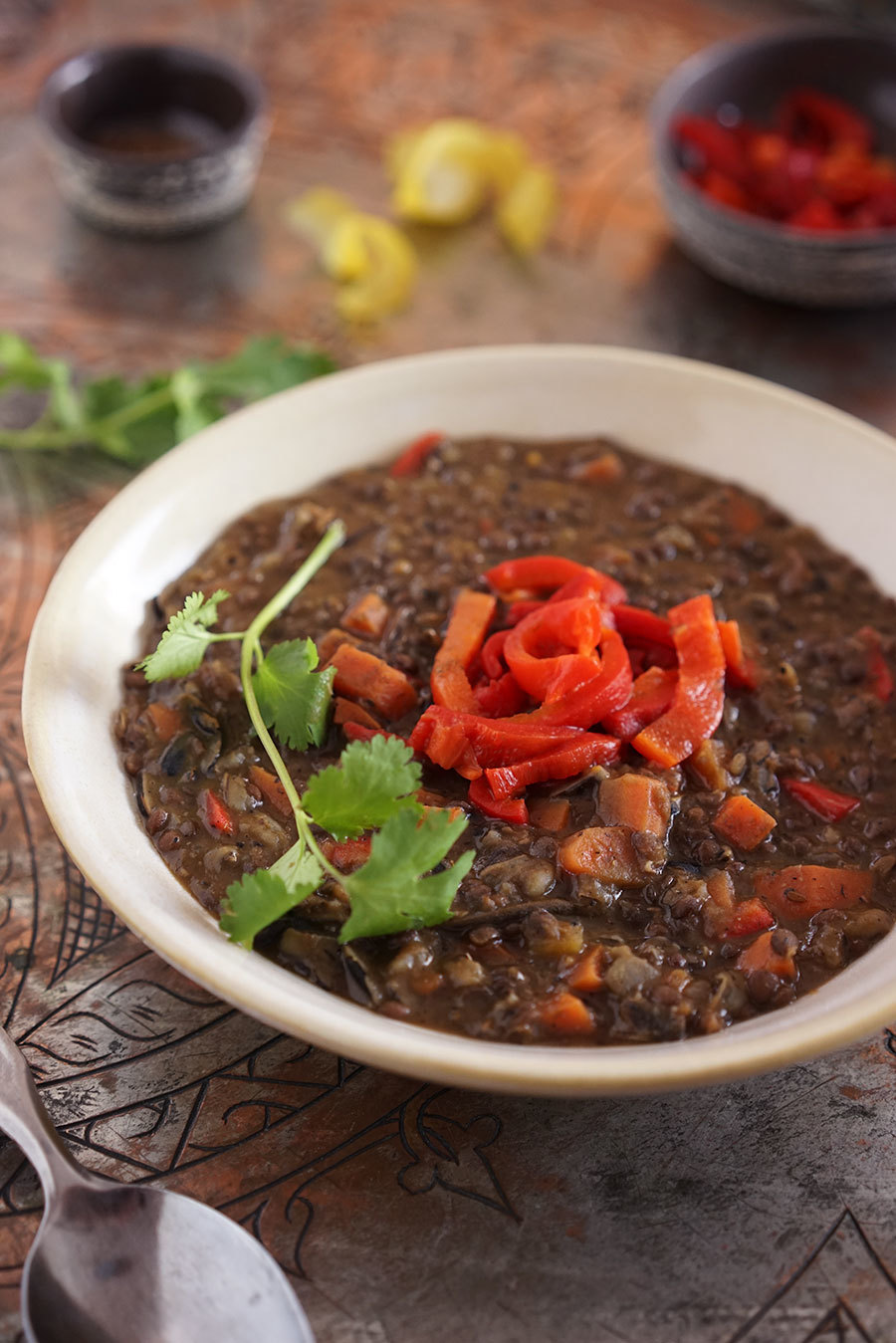 Black lentil, wild rice and roasted bell pepper soup - Recipe | Spice ...